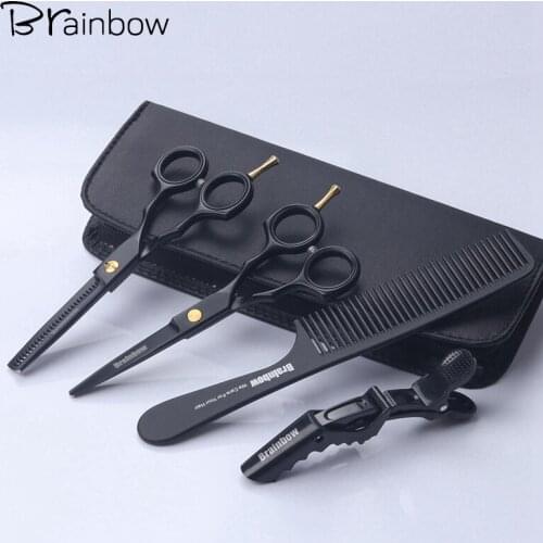 Brainbow 5.5' Professional Black Japan Hair Scissors Cutting Thinning Hairdressing Barber Scissors Salon Haircut Styling Tools