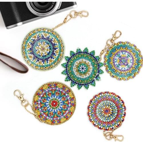 5pcs DIY Full Drill Special Diamond Painting Keychain Mandala Pattern Women Bag Pendant Keychains Jewelry Key Ring Gifts