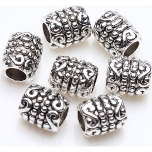 50 100Pcs Carved Loose Spacer Tube Metal Beads For Jewelry Making DIY Bracelet Necklace Accessories Tibetan Silver Color 6*5mm