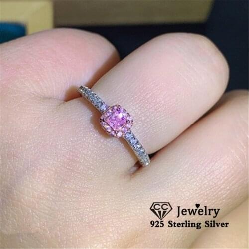 CC Silver Rings For Women Fine Jewelry Pink and Yellow Small Cute Accessories Wedding Engagement Party Bague CC1576