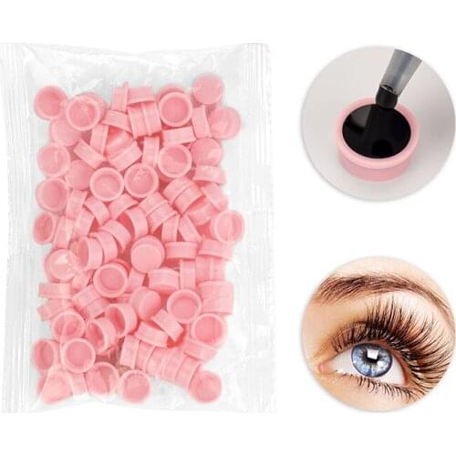 2021 New 100pcs Glue Gasket Eyelash Holder Plastic Pink Drop Glue Delay Cup Top Glue Cup Beauty Eyelash Tool Saving Time