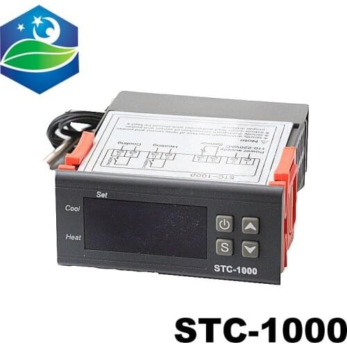 Two Relay Output LED Digital Temperature Controller Thermostat Incubator STC-1000 110V 220V 10A with Heater and Cooler