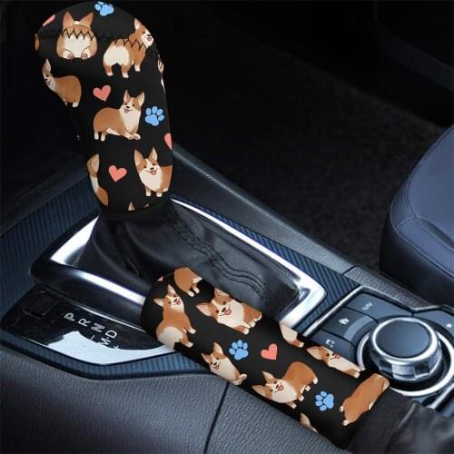 INSTANTARTS Lovely Animal Corgi Print Car Hand Brake Lever Covers for Men Anti-Slip Gear Head Shift Knob Cover Car Accessories