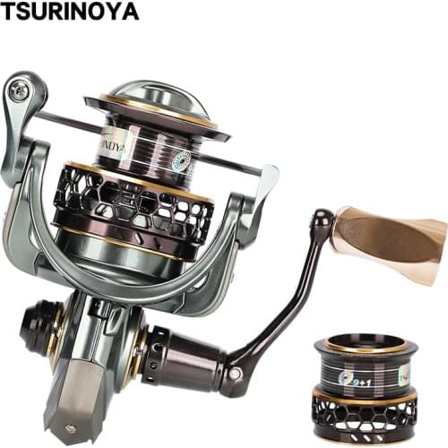 TSURINOYA Fishing Reel JAGUAR 1000 2000 3000 Double Spools 9+1BB Saltwater Spinning Fishing Lure Reel Rigid Aluminum Body