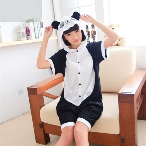 Panda Summer T for Adults Cartoon Animal Cotton Onesies Pajamas Jumpsuit Hoodies Cosplay Costumes for Adult