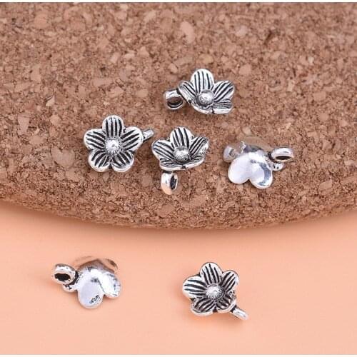 925 Sterling Silver Retro Small flowers Pendant for DIY Jewelry Making Making Handmade Beading Bracelet Pendant Fittings