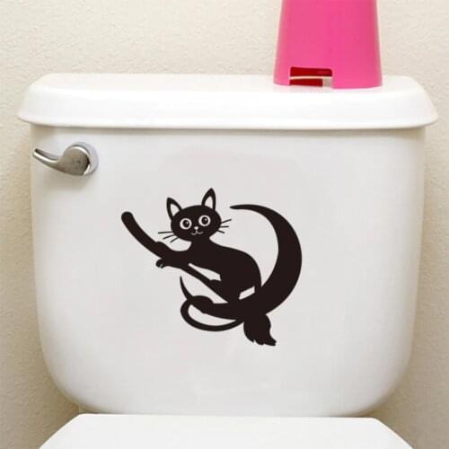 Cute Cat riding a broom Toilet/Wall sticker bathroom cupboard decoration vinyl for home decals waterproof lovely stickers