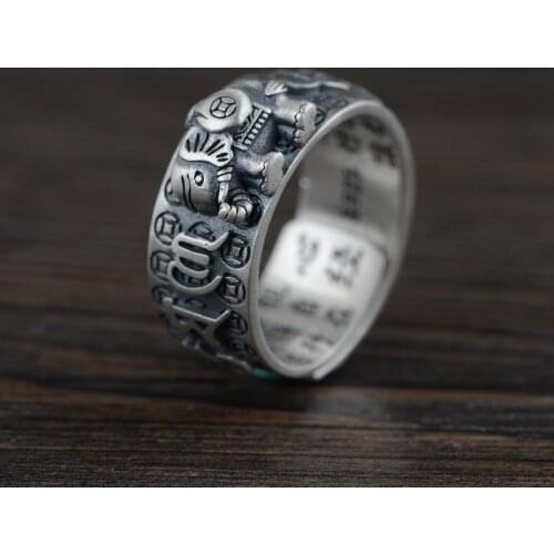 FNJ Animal Elephant Rings 925 Silver Adjustable Size Popular S925 Solid Silver Ring for Men Jewelry Fine Buddha Xinjing
