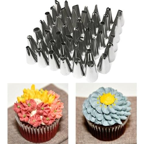 48pcs Piping Tips Set Stainless Steel Baking Ruffle Piping Nozzles Skirt Icing Kit Cake Cupcake Decorating Tools
