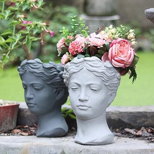 Outdoor Cement Venus Greek Goddess Statue Decoration Cement Head FlowerPot Ornaments Courtyard Gaeden Sculpture Figurines Craft