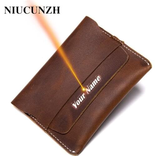 NIUCUNZH Free Engraved Mens Leather Wallet Short Genuine Leather Wallet Men Luxury Brand Vintage Wallets Mens Credit Card 7386