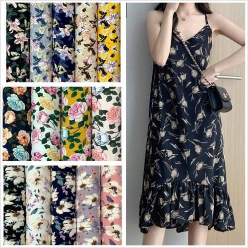 2021 new floral print 100D four side elastic Chiffon single layer opaque retro womens childrens fabric