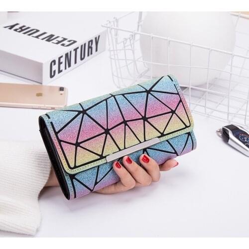 2021 New Rainbow Color Womens Wallet Small Diamonds Three-layer Irregular Geometric Card Bag Coin Purse Note Compartment Wallet