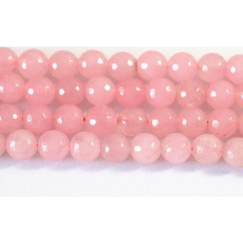 Lovely quartz pink crystal faceted round stone jades chalcedony stone loose beads 6mm 8mm 10mm gift jewelry making 15inch B07