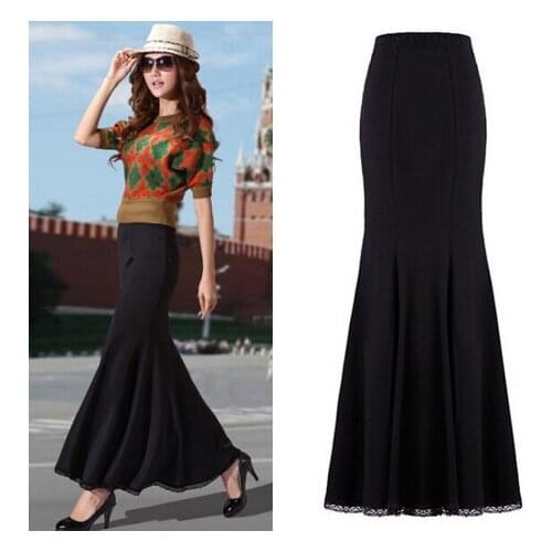 Autumn long knitted sweater high hip flounced skirts, black high waist long fishtail skirts
