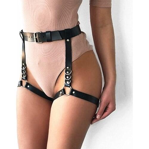 Fashion punk thigh bondage harness adjustable belt waist leg garter belt straps sexy pu leather fetish harness lingerie SA-7