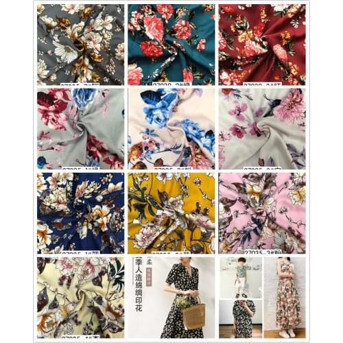 Rayon hemp printed fabric fashion Big Flower Printed Dress pants clothing fabric