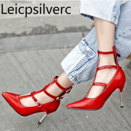 Pumps Spring and autumn The New Fashion Pointed Shallow mouth Buckle Fine heel High heel Womens shoe plus size 32-48