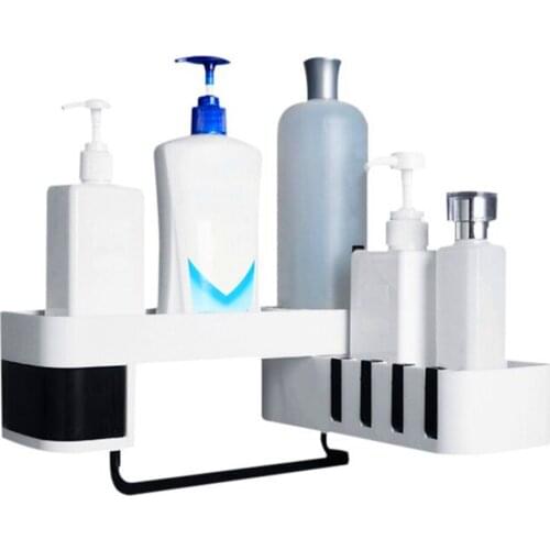 Bathroom Corner Shelf No Drilling Wall-mounted Storage Rack Holder Cabinets with Hooks 2 Tier Bathtub Bath Shower Caddy