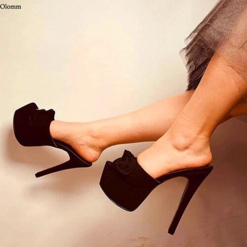Olomm Faux Suede Women Platform Slingback Sandals Sexy Stiletto High Heels Open Toe Black Casual Shoes Women US Plus Size 5-20