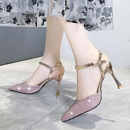 2021 Fashion Super High Heel Women Sandals Women Single Shoes Wedding Shoes Bridal Buckle Pointed High Heel Shoes Women Sandals