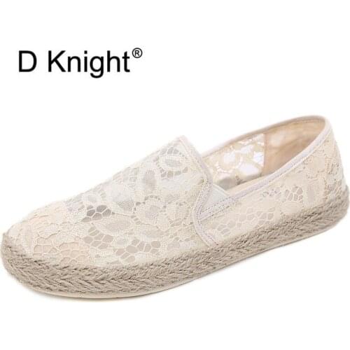 2021 Hot Sale Flat Platform Hemp Rubber Slip-on Casual Lace Zapatillas Mujer Sapatos Women Espadrilles Flat Shoes Big Size 35-41
