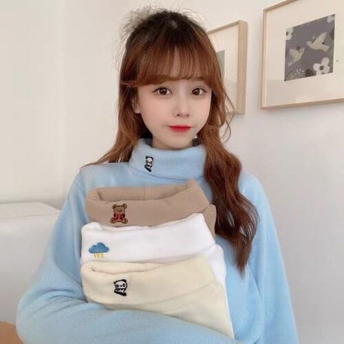 Polar Fleece Bottoming Shirt Womens Winter Turtleneck Top Embroidery Woman Sweaters Femme Chandails Pull Hiver