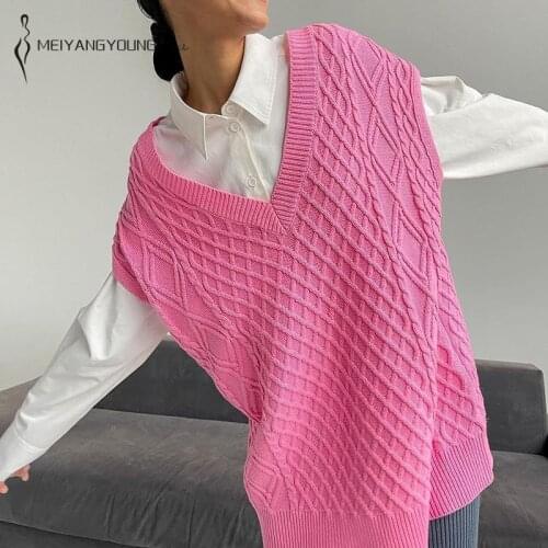 COKAGO Y2k Sweater Oversize Vest Women Knitted Vest All-match V-neck Sleeveless Sweaters Top Fashion Autumn Winter Chic Pullover