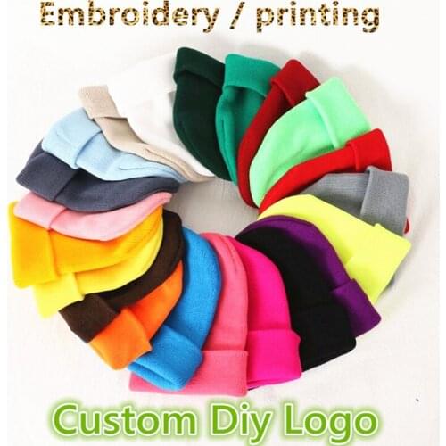 Winter women casual custom logo text picture print embroidery knitting skullies Thick beanies cap Knit hat Skullcap gorro