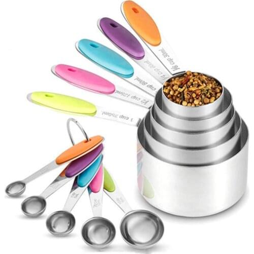 Measuring Cups Spoons 10 Pieces Set Metal Stainless Steel Measuring Scoop Cup for Baking Tea Coffee Kitchen Measuring Tool Table