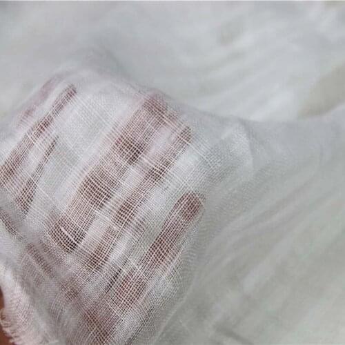 100% Linen Fabric WHITE Check Retro Very Thin Transparent for Handwork Summer Shirt Dress Blouse Sunscreen Clothes Craft Tissue