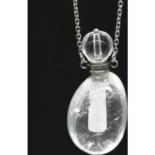 100-Unique 1 Pcs Stainless Steel Perfume Bottle Natural Rock Crystal Pendant Essential Oil Necklace Elegant Women Jewelry