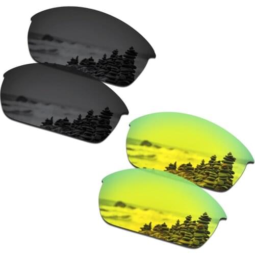 SmartVLT 2 Pairs Polarized Sunglasses Replacement Lenses for Oakley Flak Jacket Stealth Black and 24K Gold