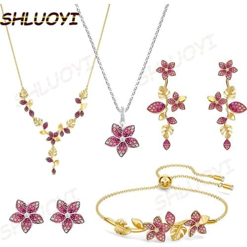 2020 Fashion Jewelry High Quality Exquisite Charming Pink Small Vine Flower Leaf Necklace For Womens Decorate Romantic Gift