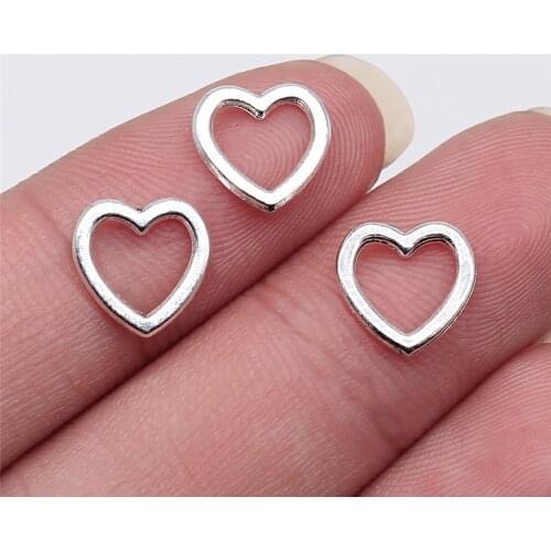 40pcs 10x9mm Antique Silver Plated Hollow Heart Charm Pendant For Jewelry Making DIY Jewelry Findings
