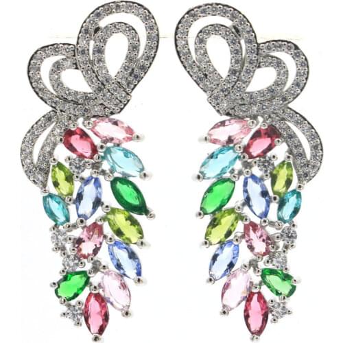 40x16mm Anniversary Silver Earrings For Ladies Created Tanzanite London Blue Topaz CZ Fine Jewelry Daily Wear