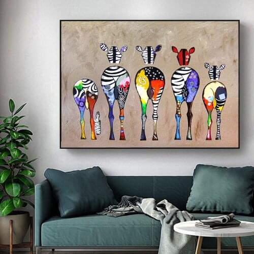 AAHH Abstract Colored Zebra Back View Abstract Canvas Painting Posters Wall Art Picture for Living Room Home Decor No Frame