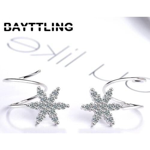 BAYTTLING 925 Sterling Silver 15 MM Exquisite Snowflake Zircon Earrings For Woman Charm Wedding Jewelry Gift Couple