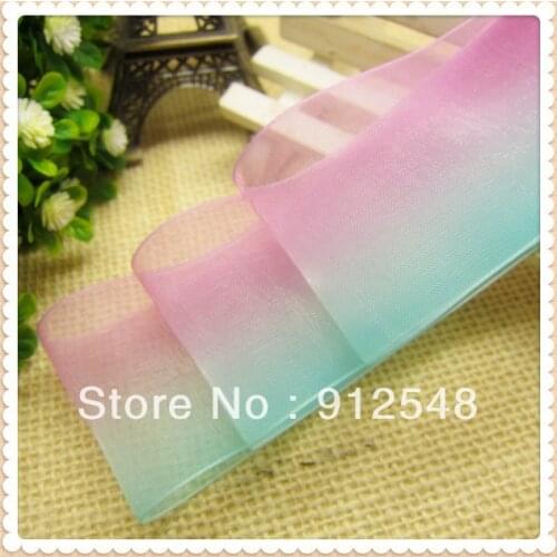 Free shipping 1-1/2'' (38mm) Fade Color Gradually Organza Sheer Ribbon Wedding Party Favor Decoration Craft,9830
