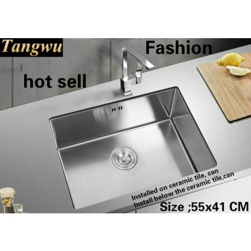 Free shipping Fashion kitchen sink durable food grade 304 stainless steel 4 mm thick hand made single slot hot selling 55x41 CM