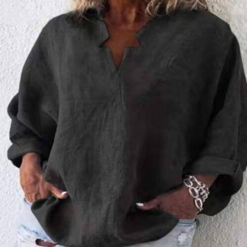 2021 Autumn Summer Women Cotton Blouse Plus Size 3XL Button Shirt V Neck Long Sleeve Solid Blouse Women Casual Fashion Clothing
