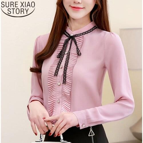 Fashion Blouse Women 2021 Ladies Tops Long Sleeve Button Bow Chiffon Blouse Shirt For Women Tops Blusas Femininas Spolid 6758 50