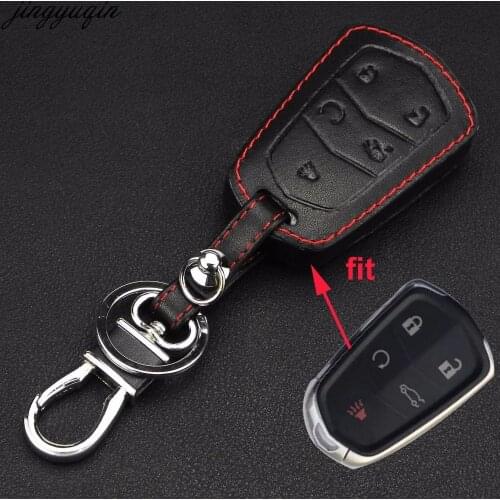 Jingyuqin Remote 5 Buttons Car Key Case Cover Leather Holde For Cadillac CTS XTS ATS ATS-L XLS SRX Keychain