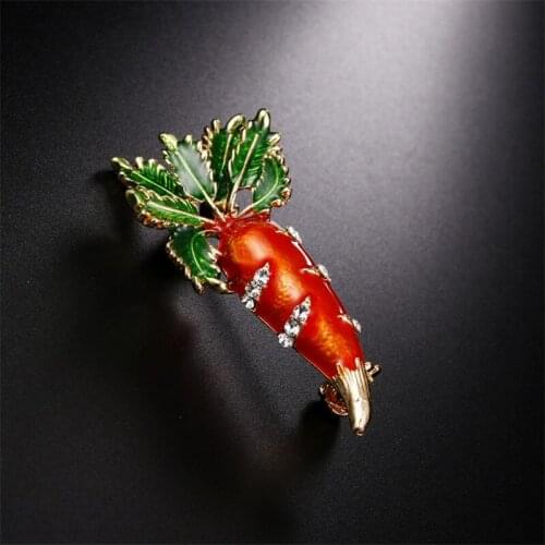Cute Carrot Brooch Enamel Green Leaves Gold-color Pins Suit Scarf Clothes Corsage Red Radish Brooch Jewelry Women Men Kids Gifts