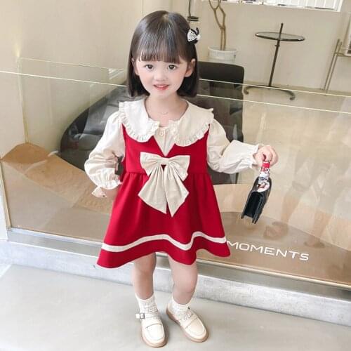 Kids Clothes Tshirt + Dress Childrens Clothes For Girls Big Bow Kids Girl Clothes Set Casual Style Childrens Clothing