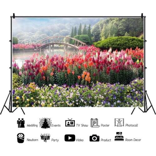 Park Bridge Green Plants Shrubs Natural Scenery Portrait Photography Backdrop Decor Photo Background Studio Photocall Props