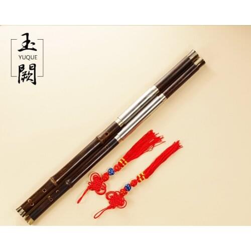 Chinese Traditional Professional Performance Black Bamboo Bawu Dual-Pipe Ba Wu Flute + Case Key of F+bB, G+C