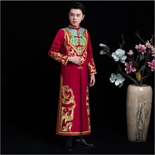 Chinese traditional Wedding costume the groom Gown Suits Jacket + Robe Ancient wedding bridegroom Clothing for Oversea Chinese