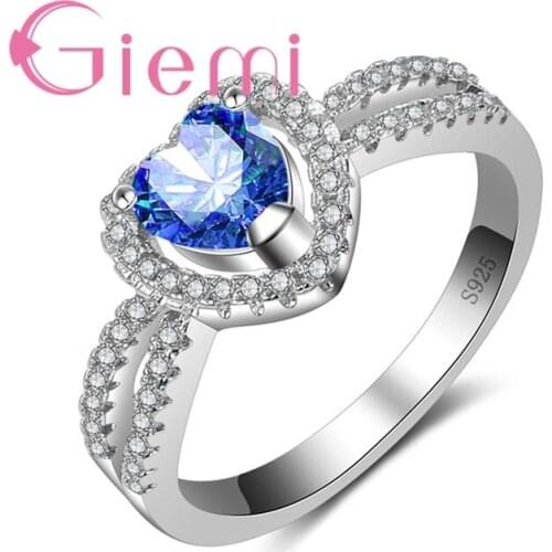 5 Color Option Pure 925 Sterling Silver Finger Jewelry Forever Love Heart Austrian Crystal Rings for Women Wife Gifts