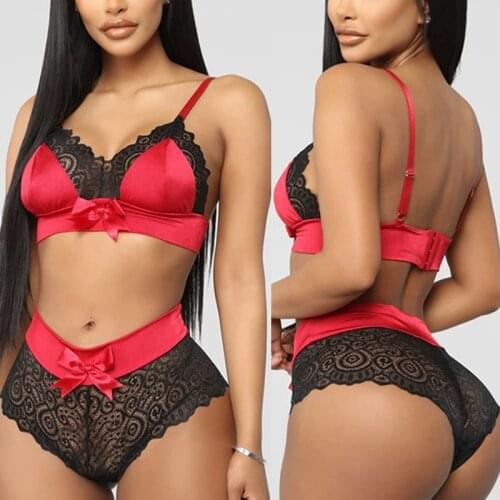 Women Sexy Lingerie Crop Top Seamless Bra Set Lace Underwear Sexy Bow Panty Erotic Lingerie Sets Summer Push Up Bra Briefs Set